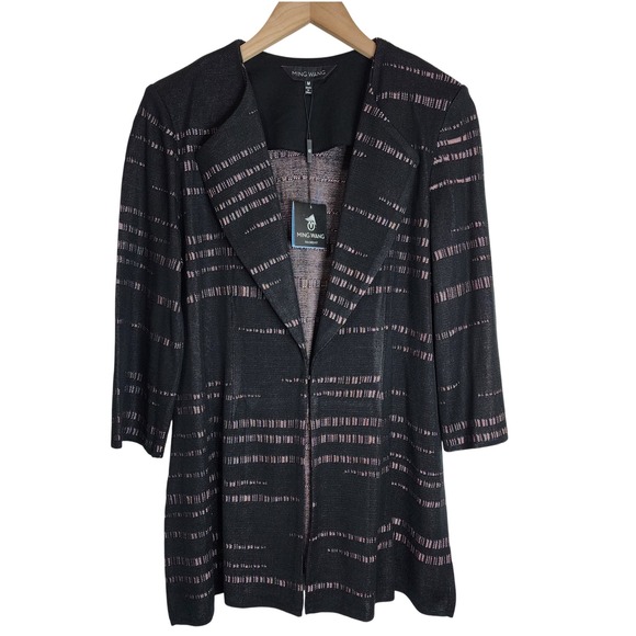 Ming Wang Sweaters - Ming Wang Sweater Jacket Women's Medium Cardigan Office Shoulder Pads Pink Black
